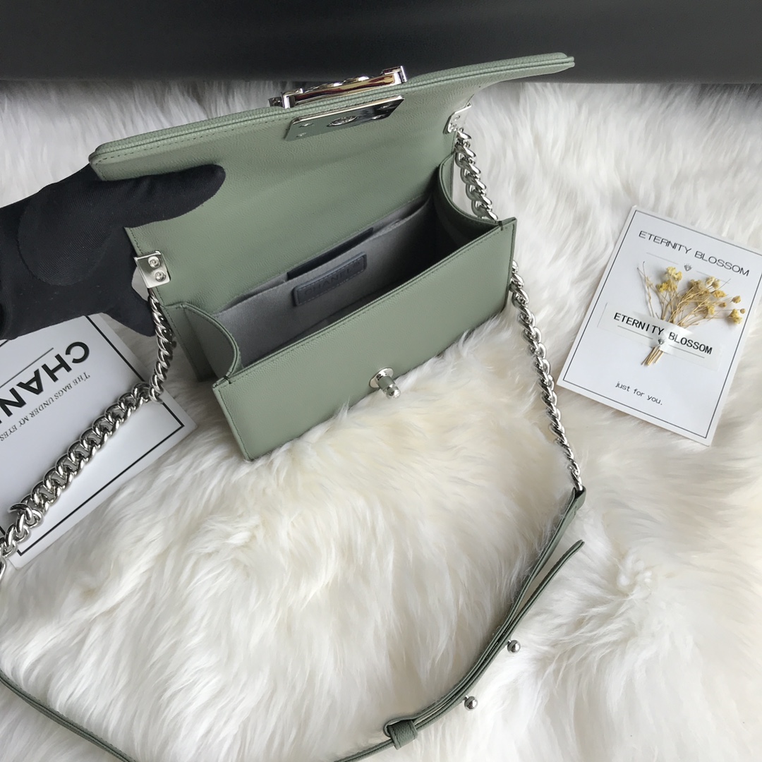 Caviar Small Boy Handbag Flap Bag A67085 Agate Green/Silver